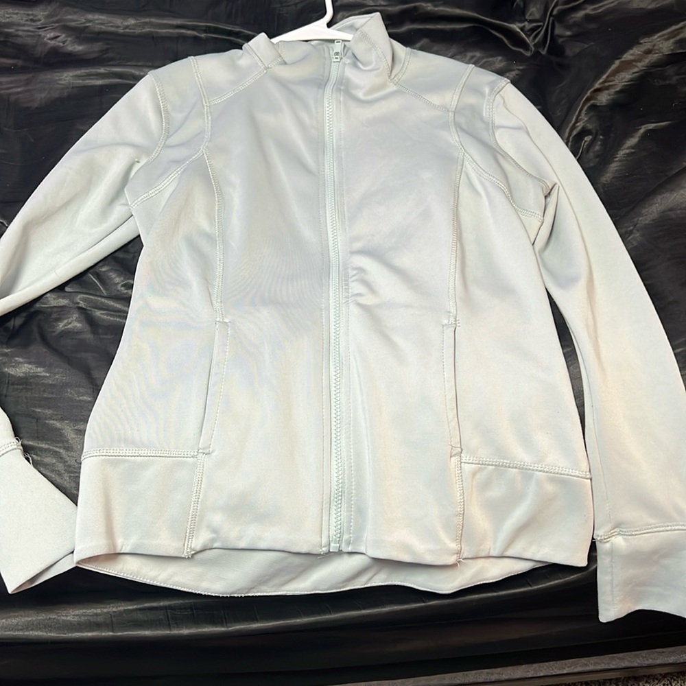 Mint blue tight fitted long sleeve zip up